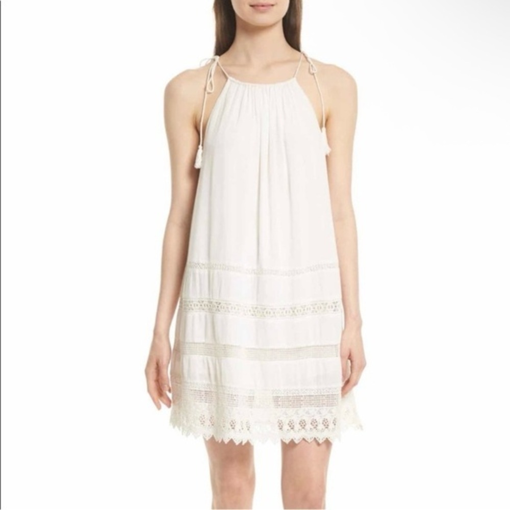Alice + Olivia Danna Tie-Strap Short Dress Crochet Embroidered White Size Small‎